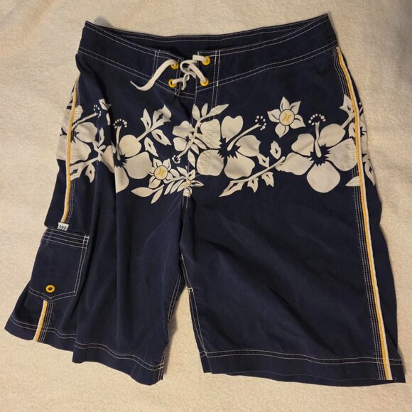 Like new Hurley mens boardshorts, Med (34), navy with yellow and white floral - Picture 1 of 2